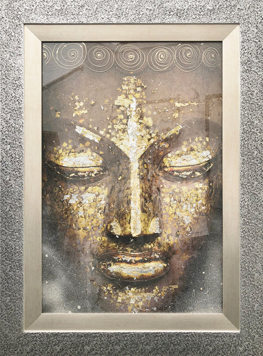 Buddha print with gold & silver leaf